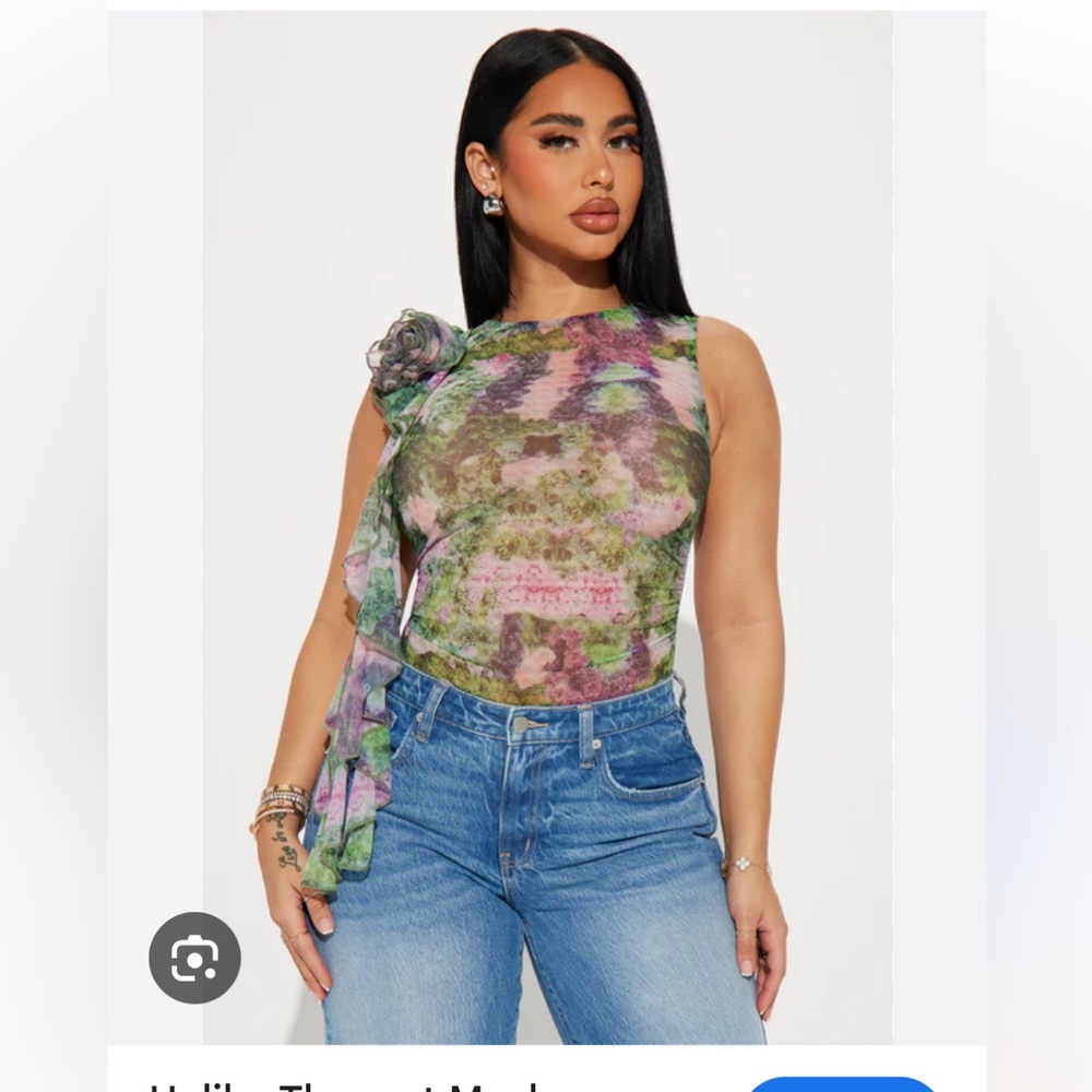 NWT Unlike The rest Mesh Bodysuit - Green/combo